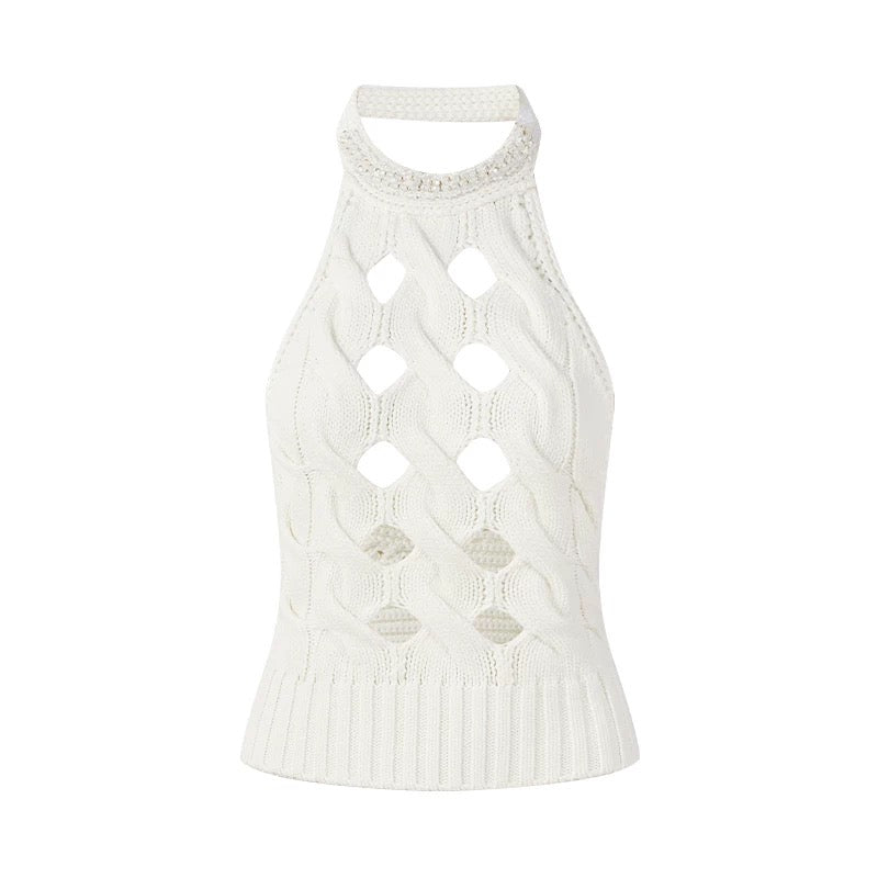 FIND YA WINGS Waist-cinching halter neck hollow knitted top