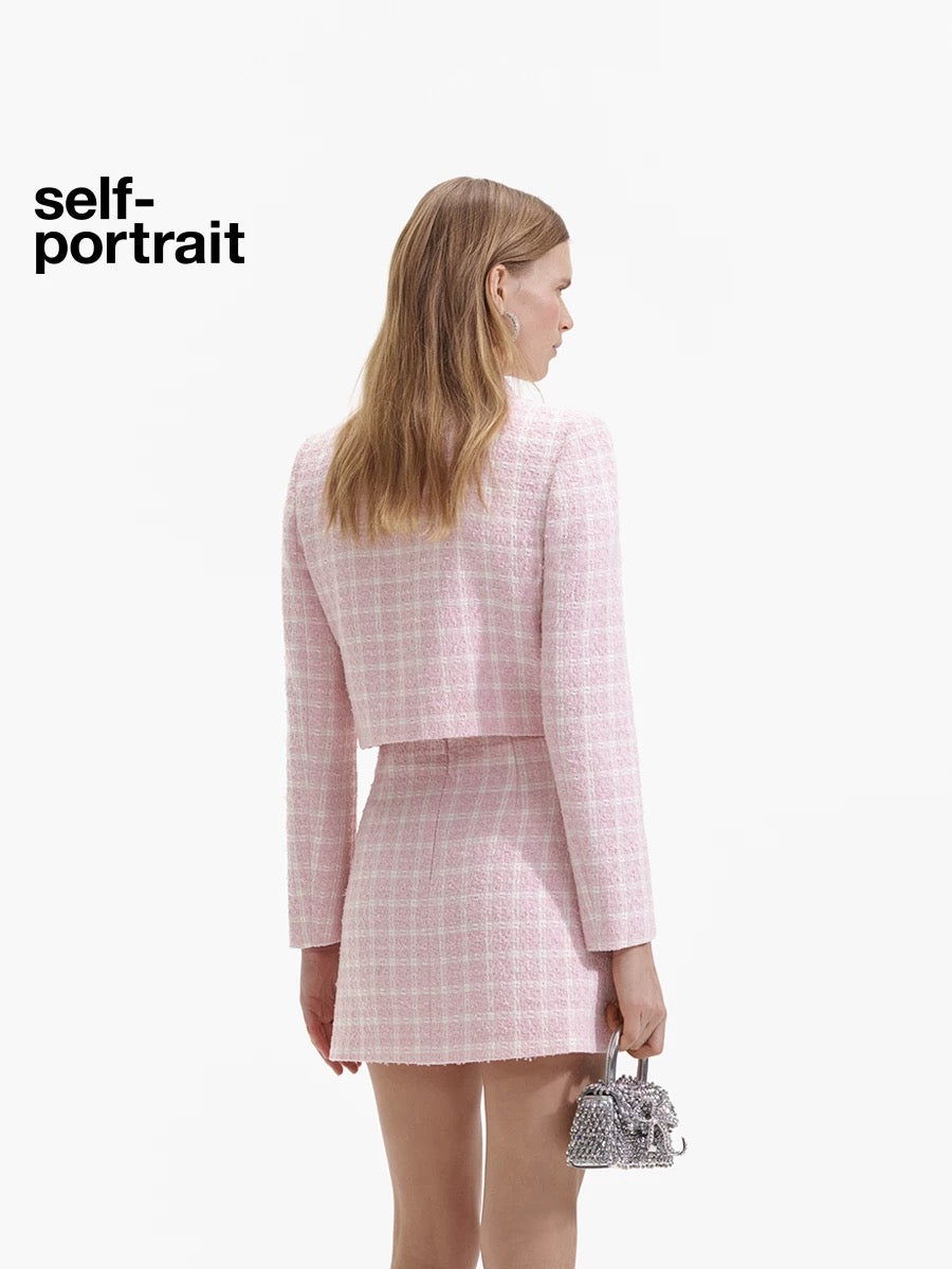 Self-Portrait SALE Pink Checkered Jacket