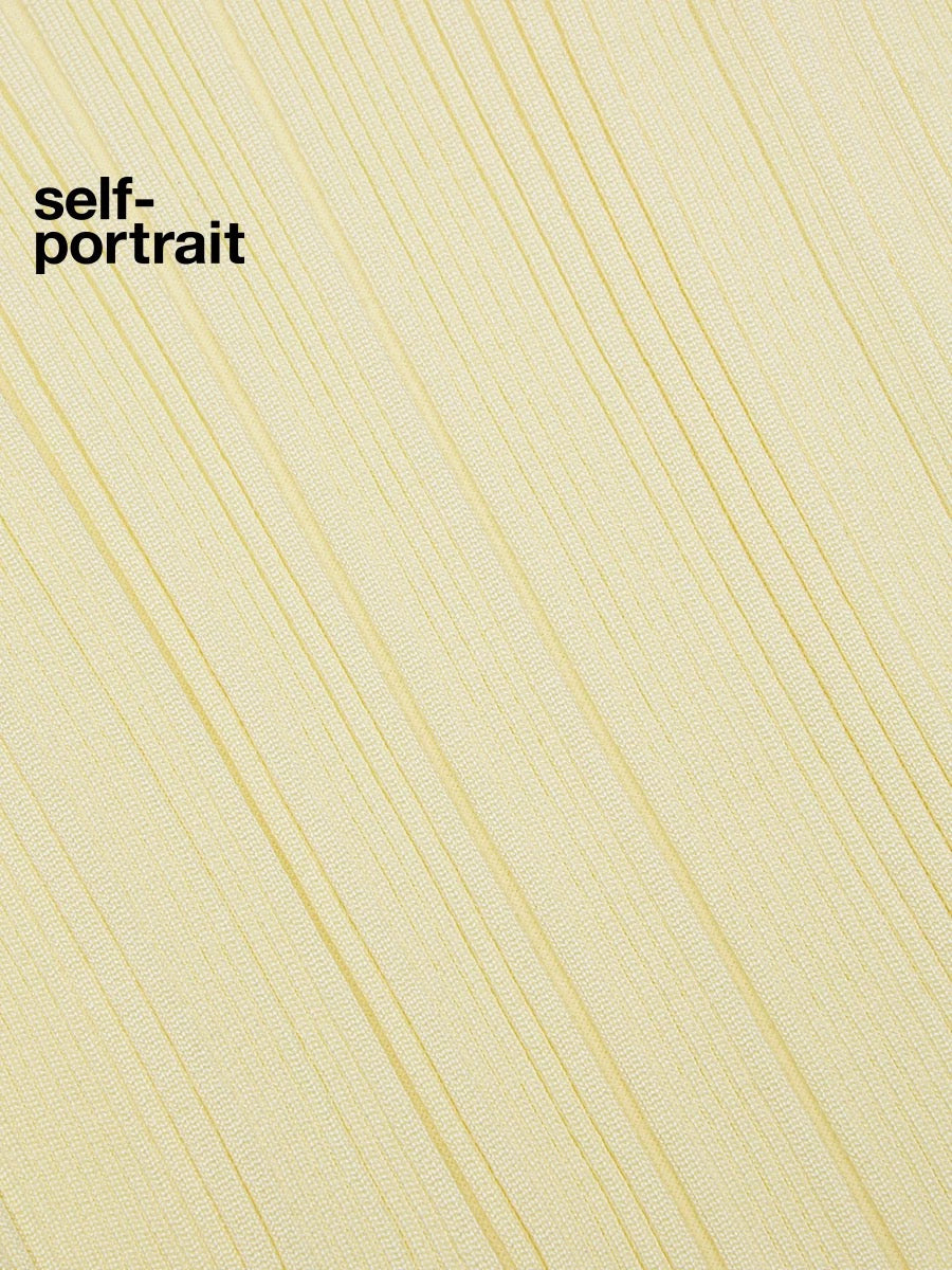 Self-Portrait SALE Cream Yellow Elastic Knit Midi Skirt