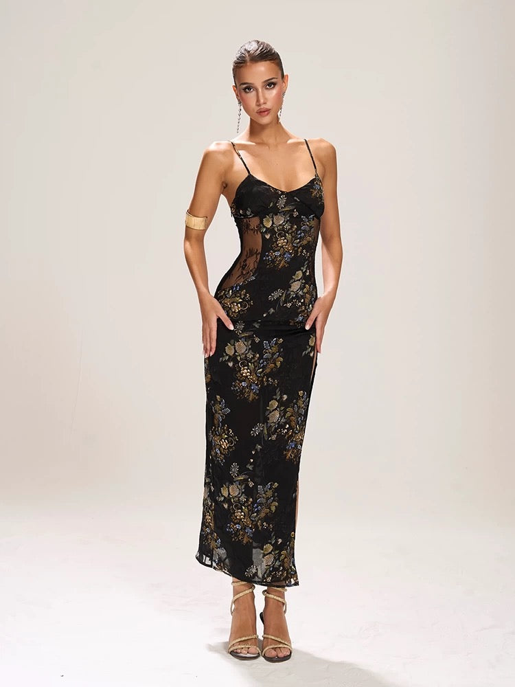 FIND YA WINGS Luxury lace patchwork camisole floral dress