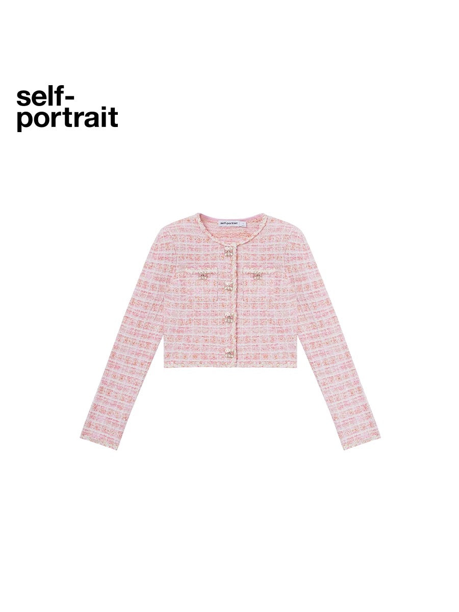 Self-Portrait SALE Sweet Knitted Round Neck Long Sleeve Top