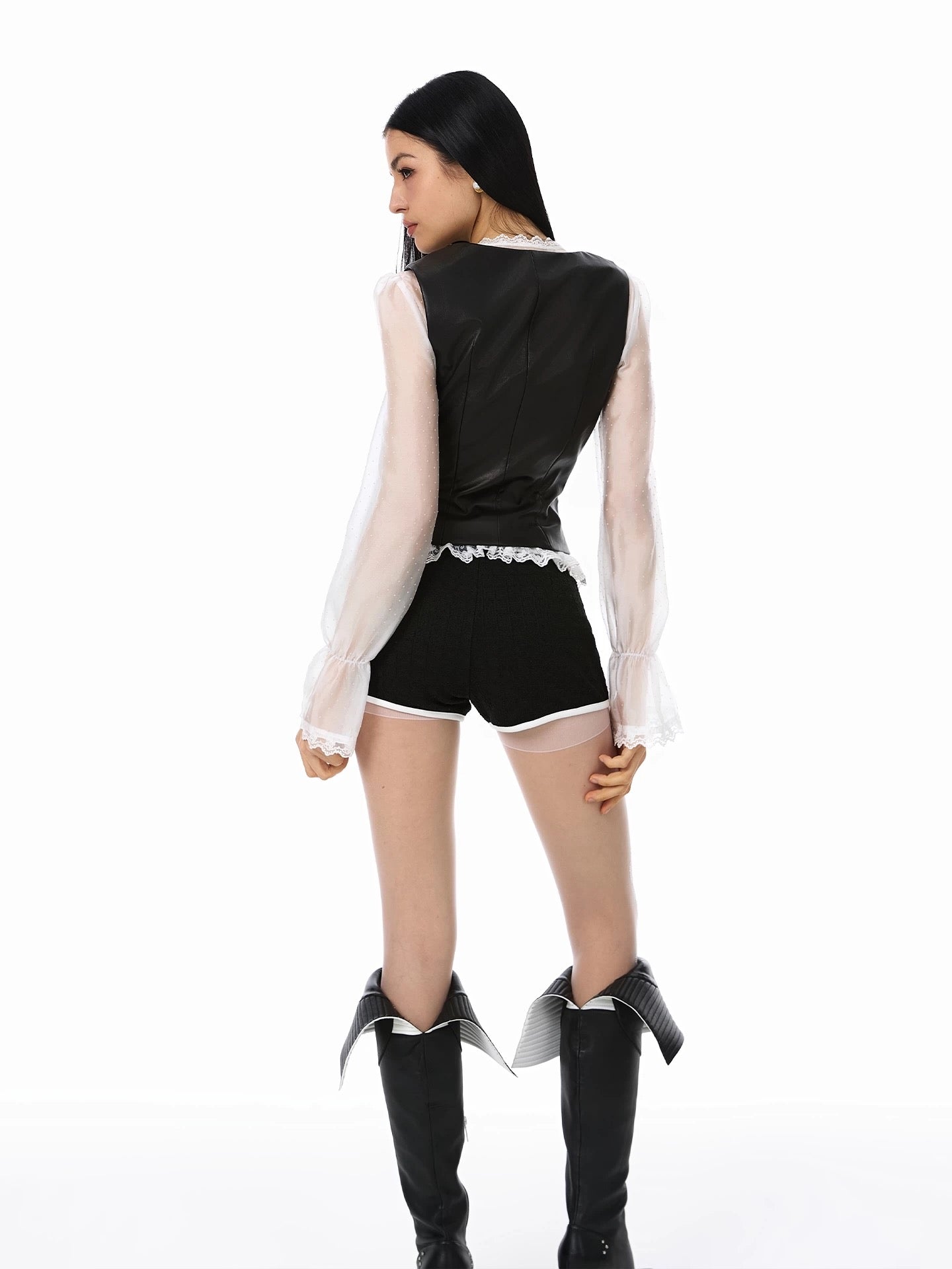 FIND YA WINGS Perspective shirt + vest + PU leather shorts set