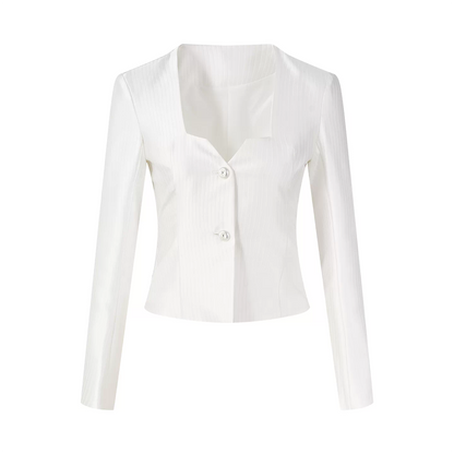 FIND YA WINGS French commuting slim fit V-neck pearl white set