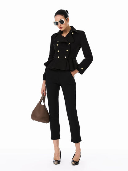 FIND YA WINGS Heavy duty texture double breasted black woolen suit short jacket