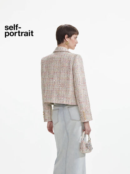 Self-Portrait SALE White mixed-color woven tweed suit jacket