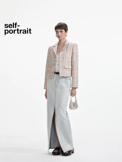 Self-Portrait SALE White mixed-color woven tweed suit jacket