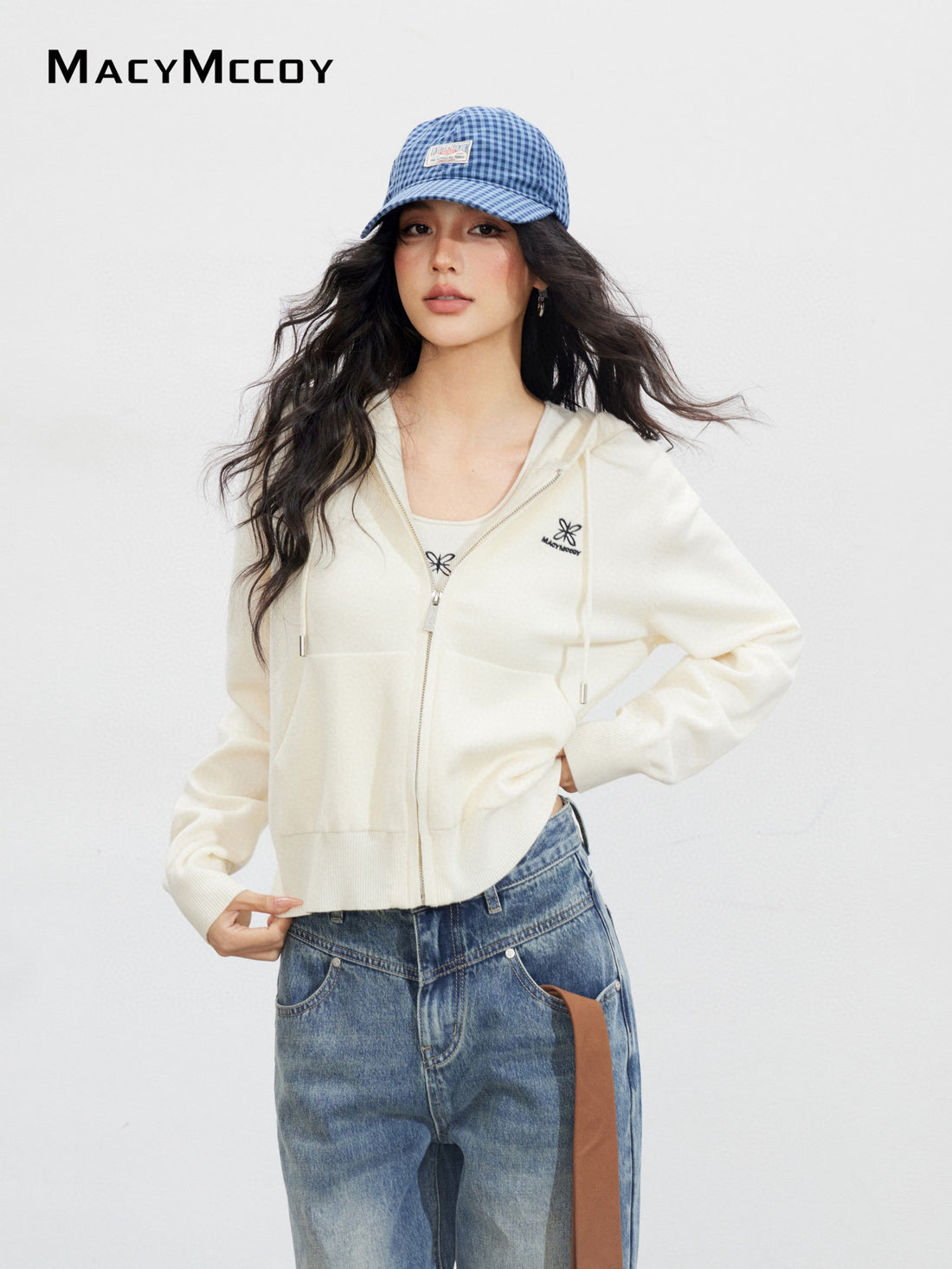 MacyMccoy MMC2025144 Hooded embroidered knitted cardigan