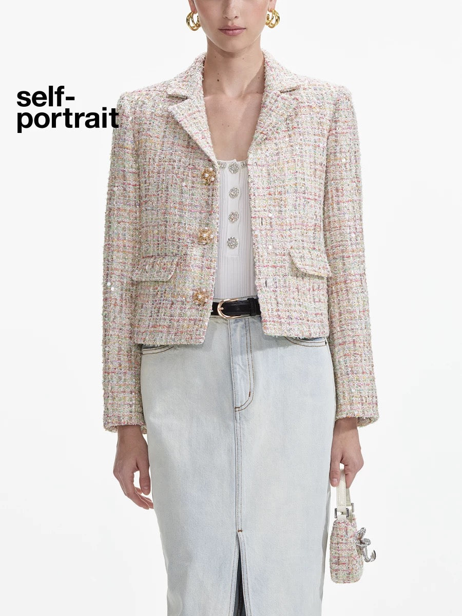 Self-Portrait SALE White mixed-color woven tweed suit jacket