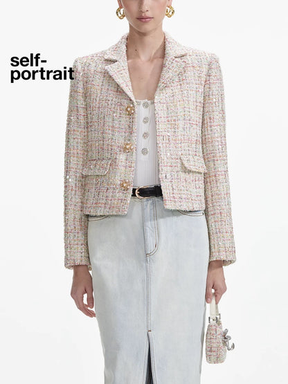 Self-Portrait SALE White mixed-color woven tweed suit jacket
