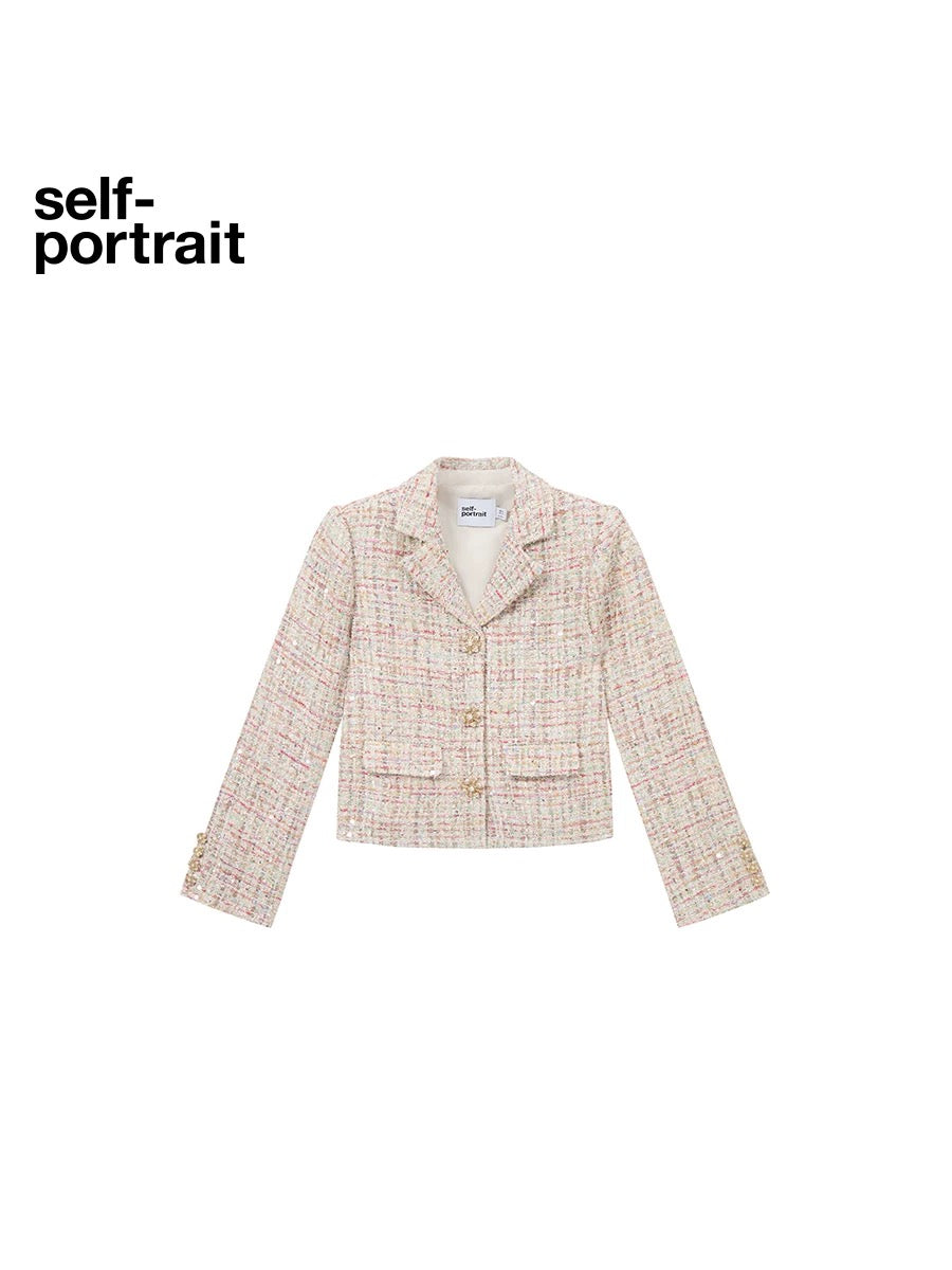 Self-Portrait SALE White mixed-color woven tweed suit jacket