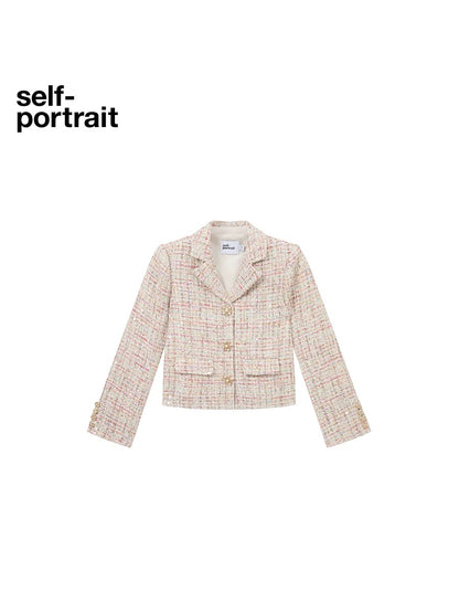 Self-Portrait SALE White mixed-color woven tweed suit jacket