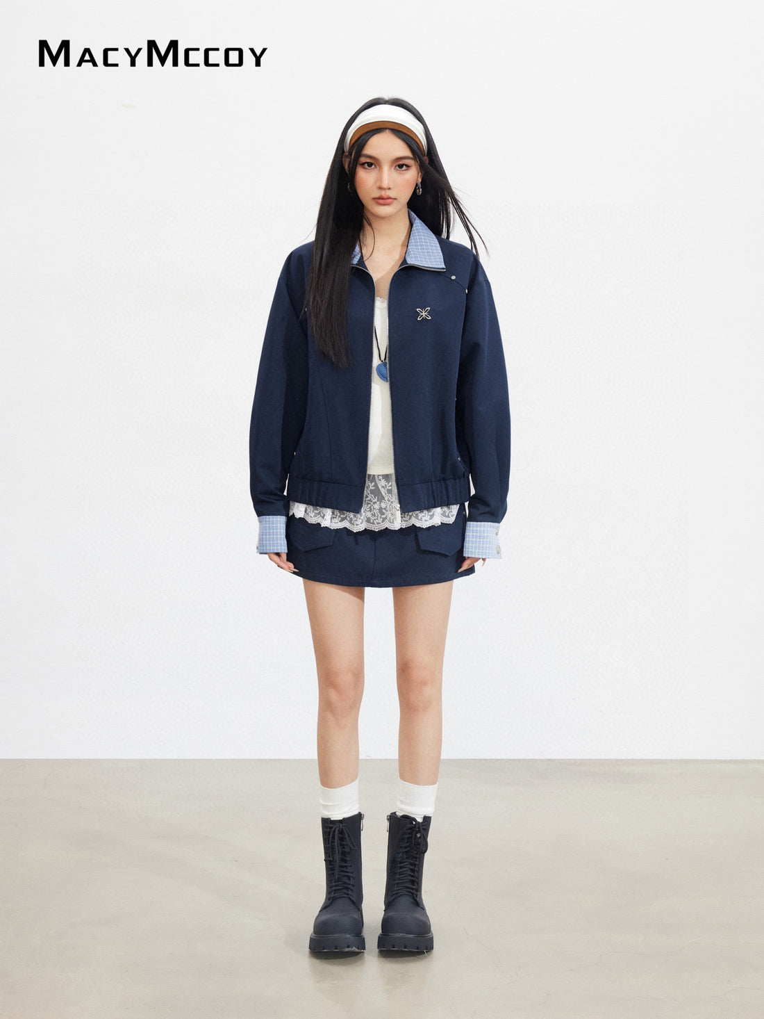 MacyMccoy MMC2025145 Plaid spliced jacket