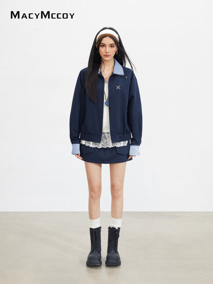 MacyMccoy MMC2025145 Plaid spliced jacket