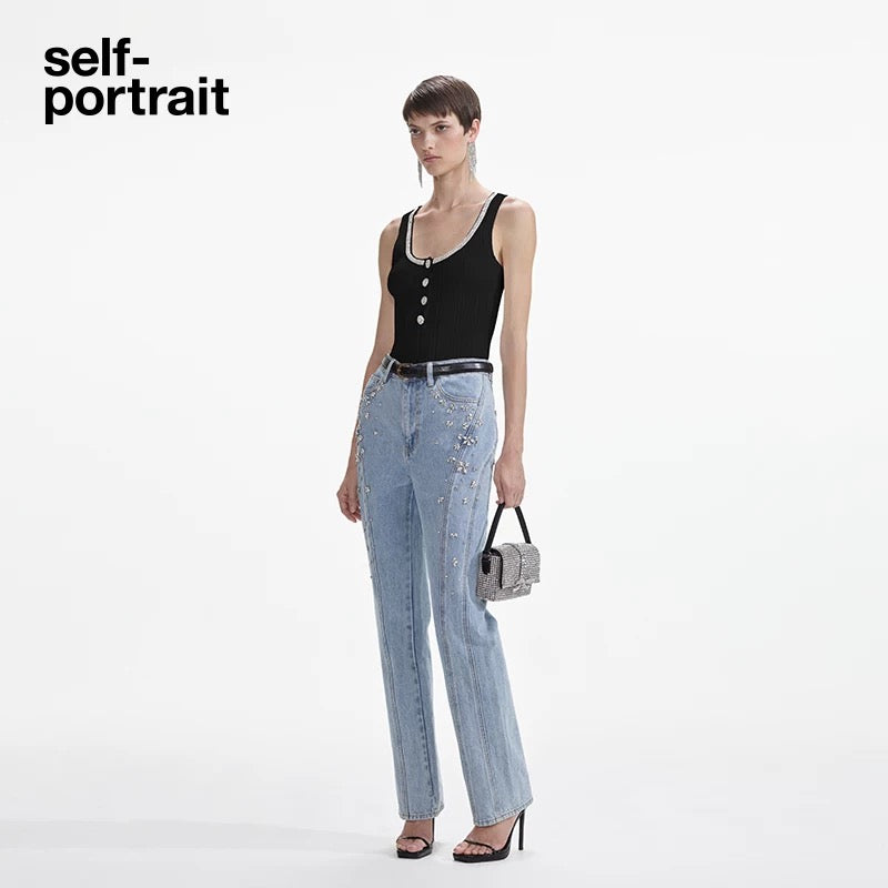 Self-Portrait SALE Black diamond slim fit versatile knitted camisole vest