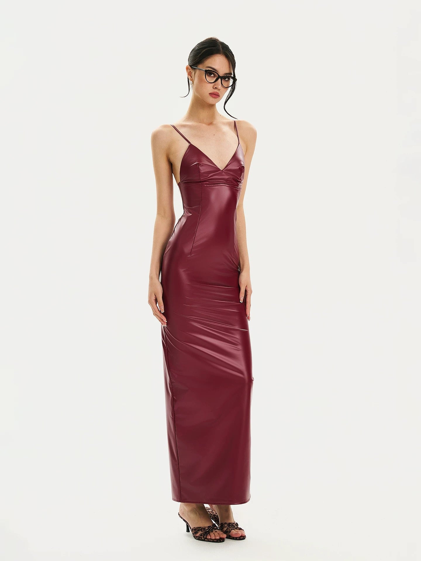 FIND YA WINGS Retro banquet PU leather long dress