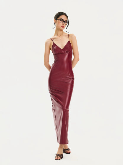 FIND YA WINGS Retro banquet PU leather long dress