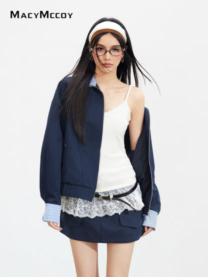 MacyMccoy MMC2025145 Plaid spliced jacket