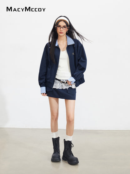MacyMccoy MMC2025145 Plaid spliced jacket