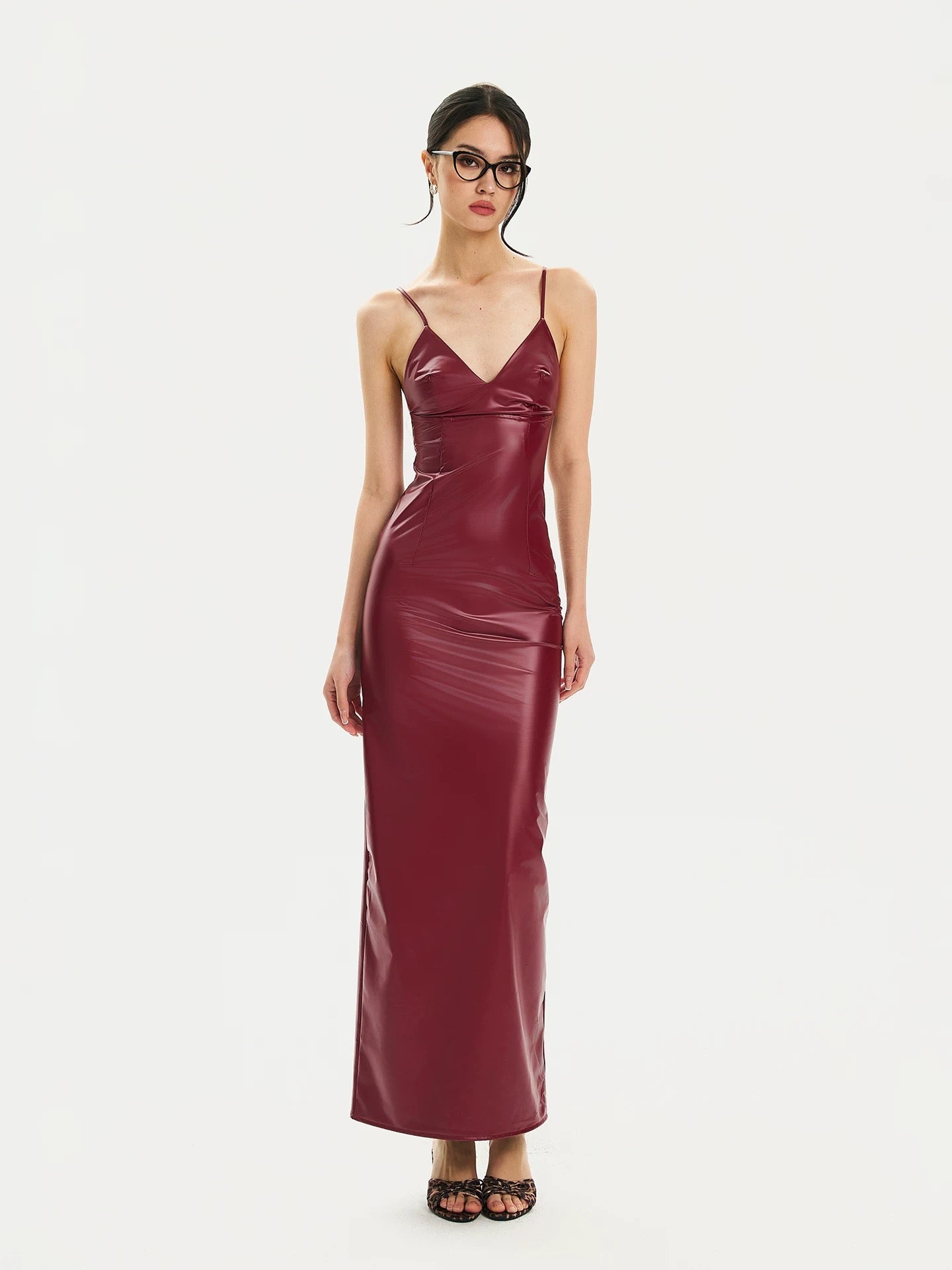 FIND YA WINGS Retro banquet PU leather long dress