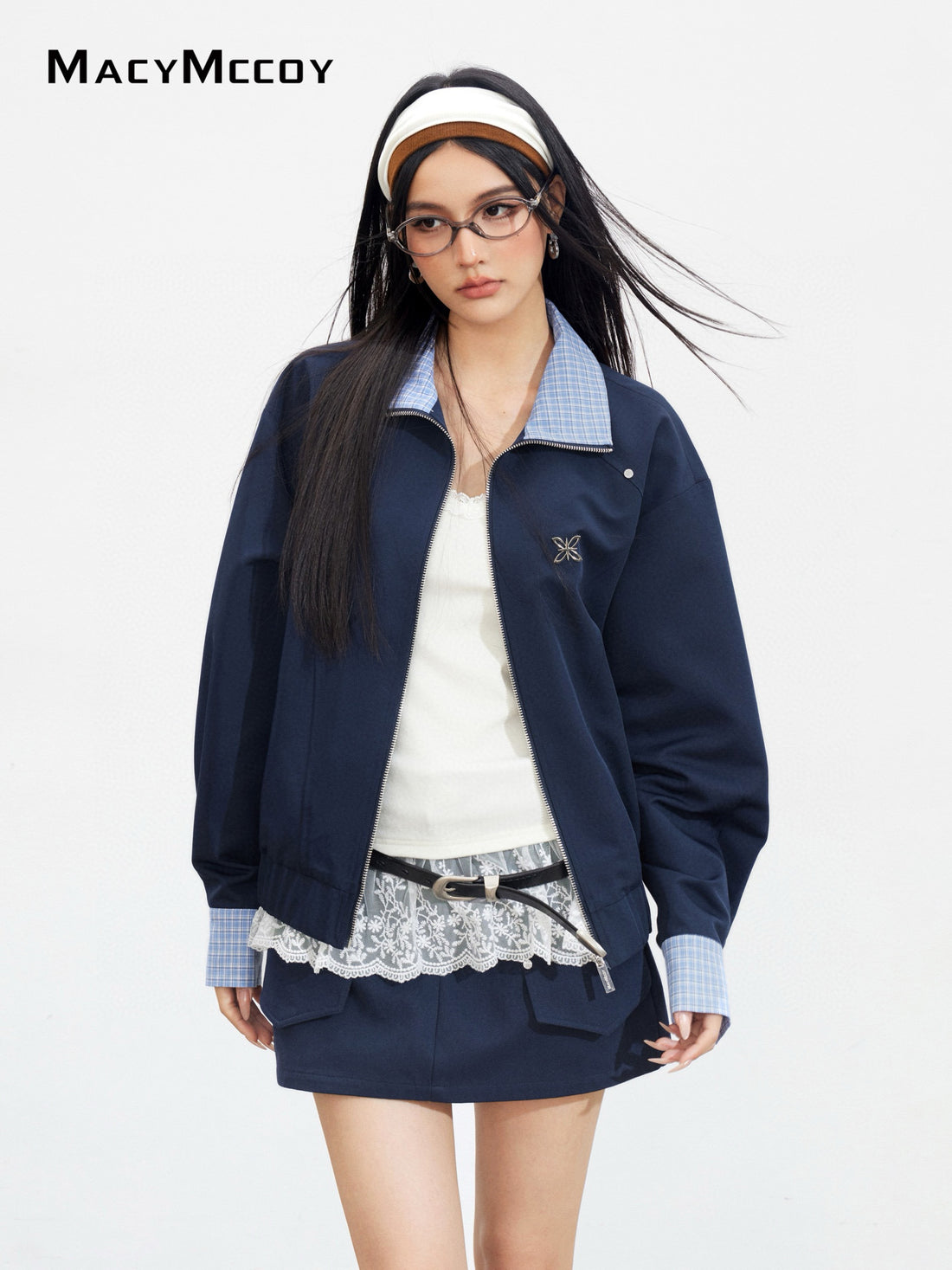 MacyMccoy MMC2025145 Plaid spliced jacket