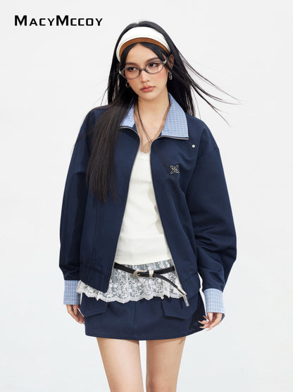 MacyMccoy MMC2025145 Plaid spliced jacket