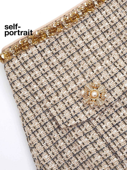 Self-Portrait SALE Golden woven tweed half length skirt