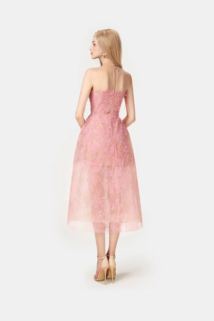 Montsand Pink Beaded Lace Dress
