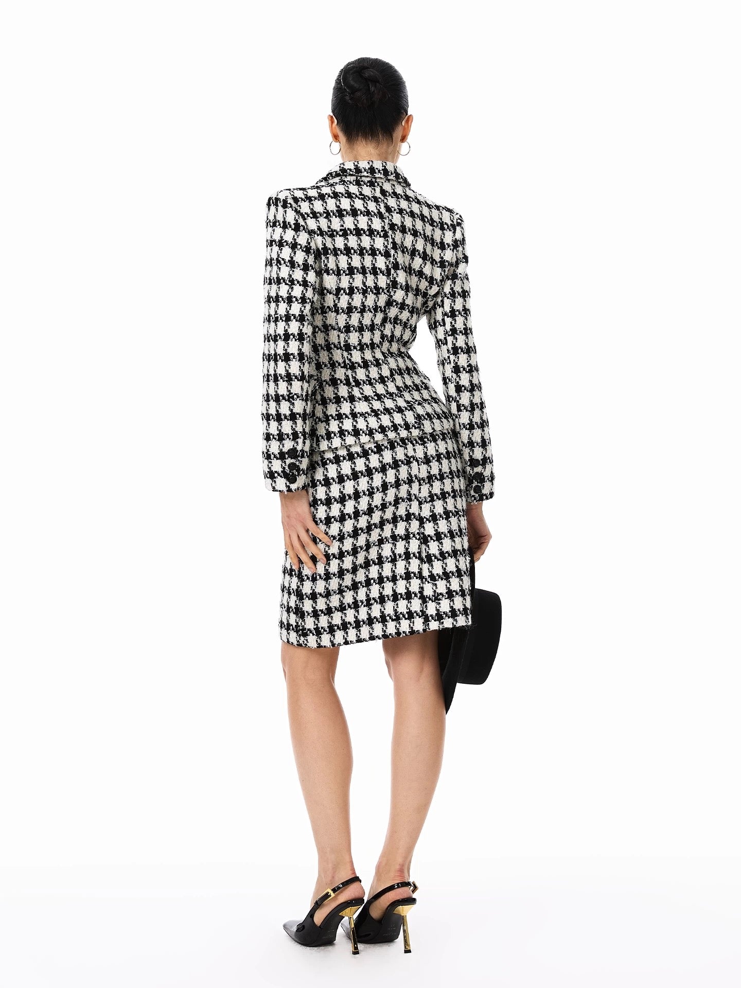FIND YA WINGS Classic texture houndstooth woolen coat and short skirt set