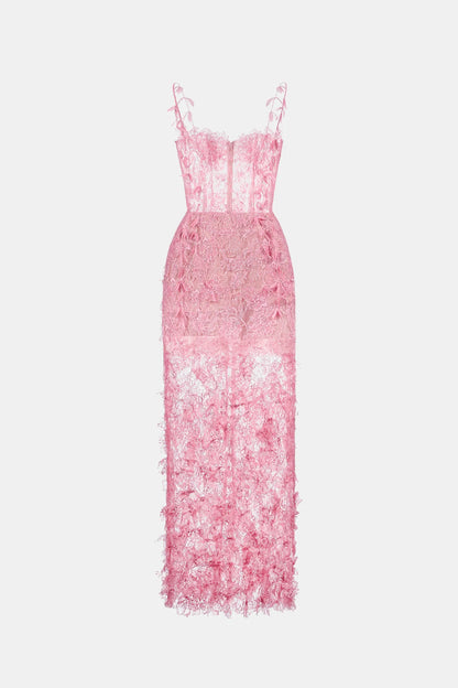 Montsand Pink Beaded Lace Pencil Dress