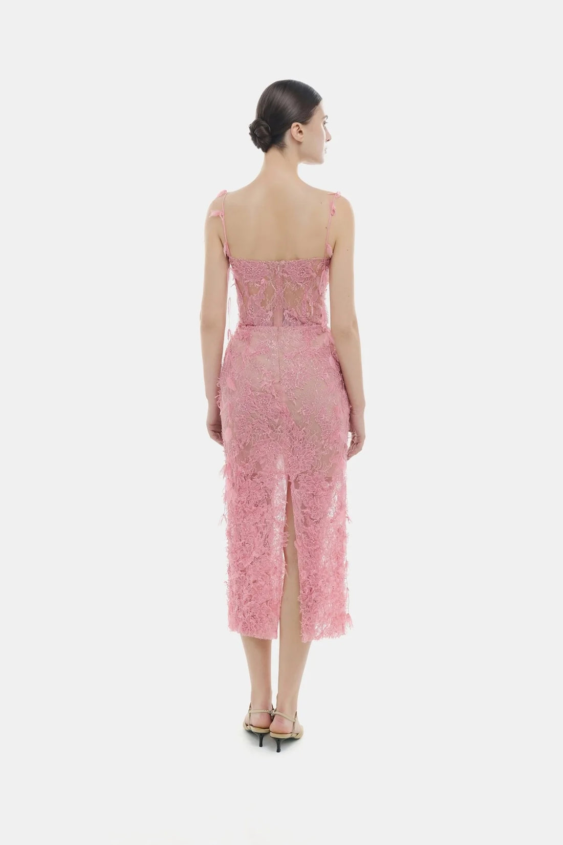 Montsand Pink Beaded Lace Pencil Dress