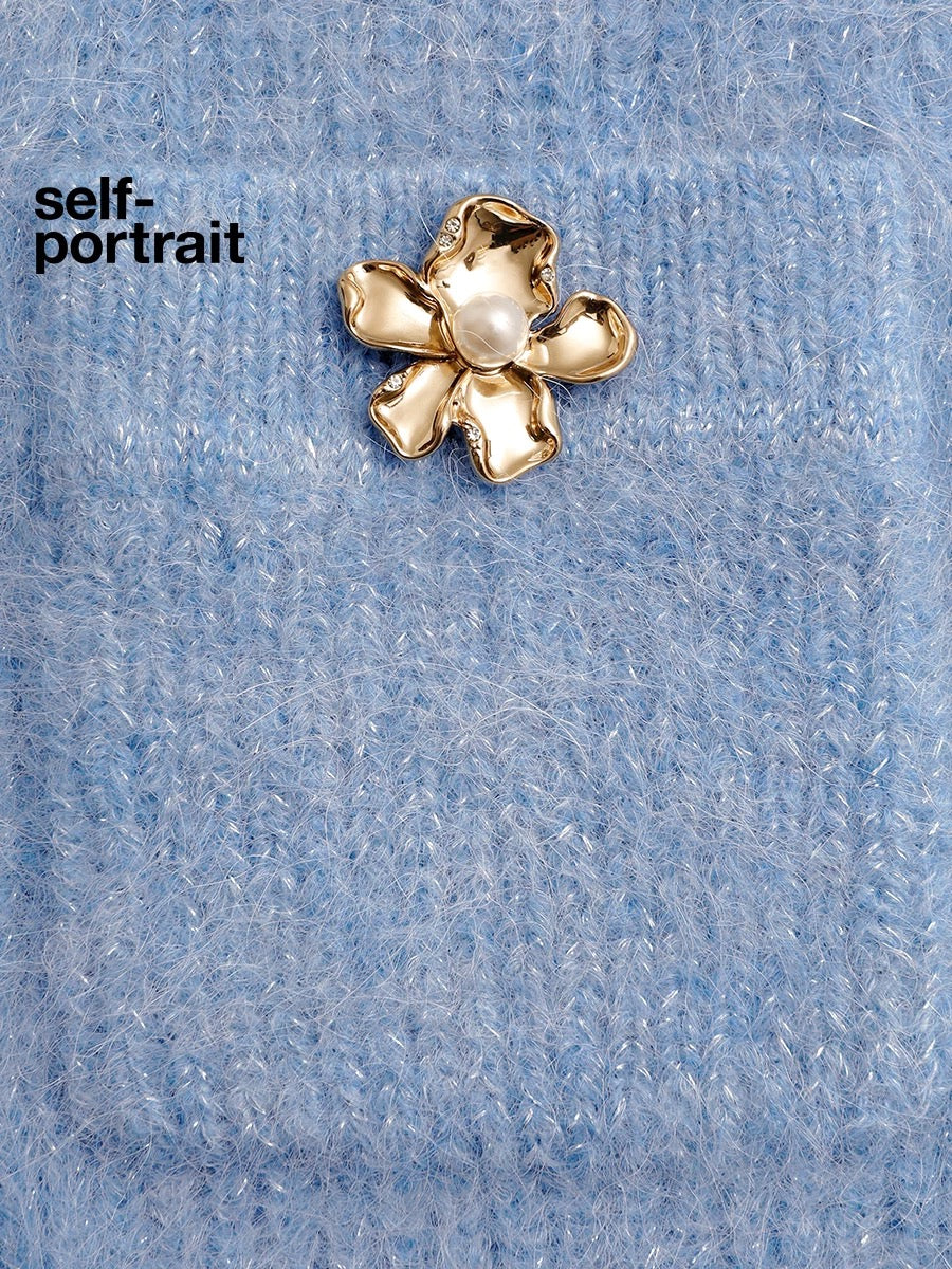 Self-Portrait SALE Mist blue knitted bodycon skirt