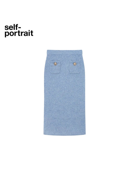Self-Portrait SALE Mist blue knitted bodycon skirt
