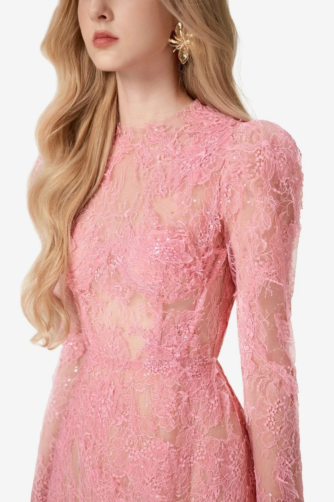 Montsand Pink Beaded Lace Mini Dress