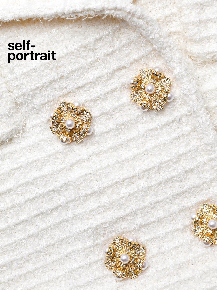 Self-Portrait SALE Ivory white waffle fake two piece knitted dress