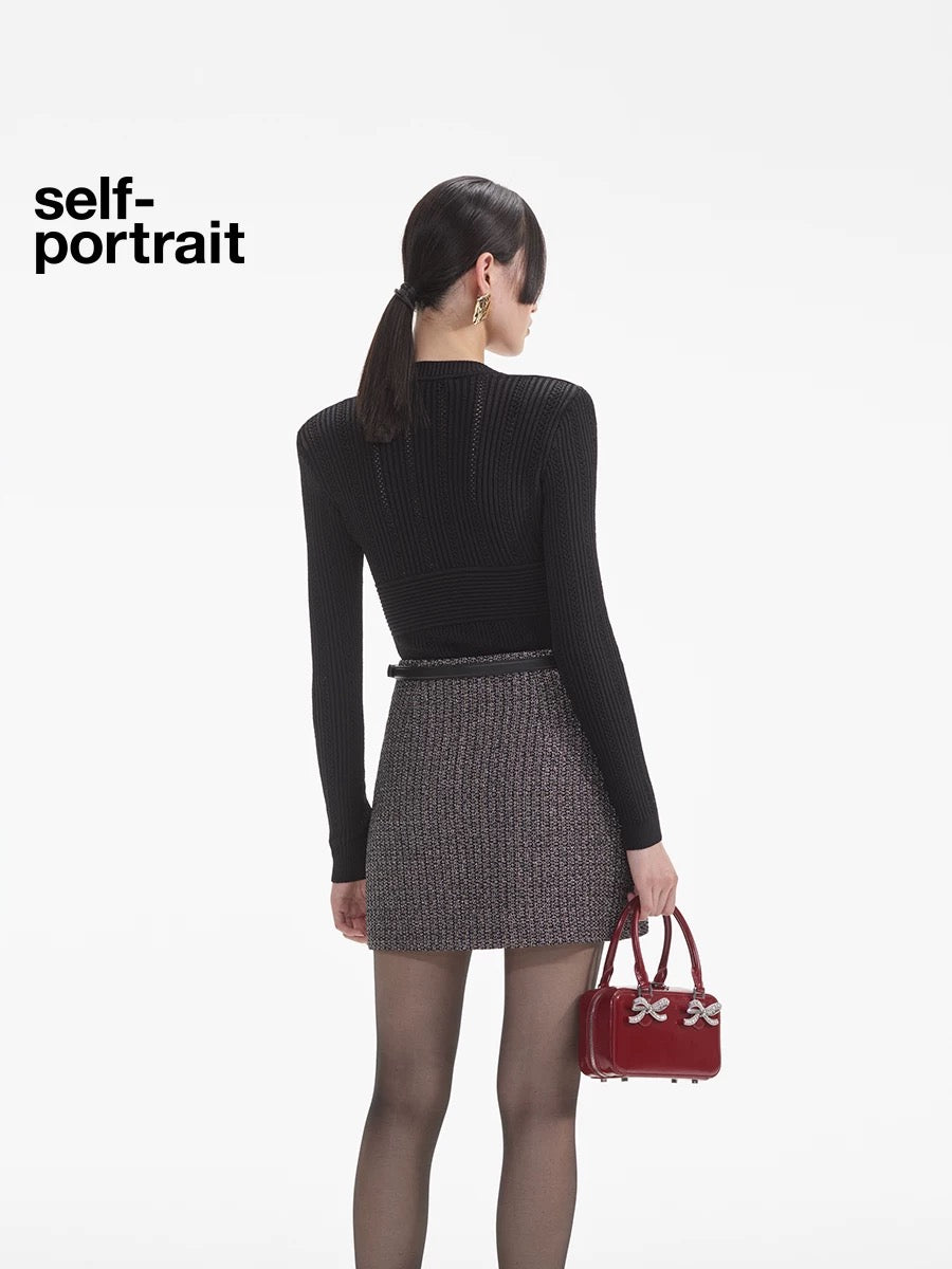 Self-Portrait SALE Classic Black Versatile V-neck Knitted Top