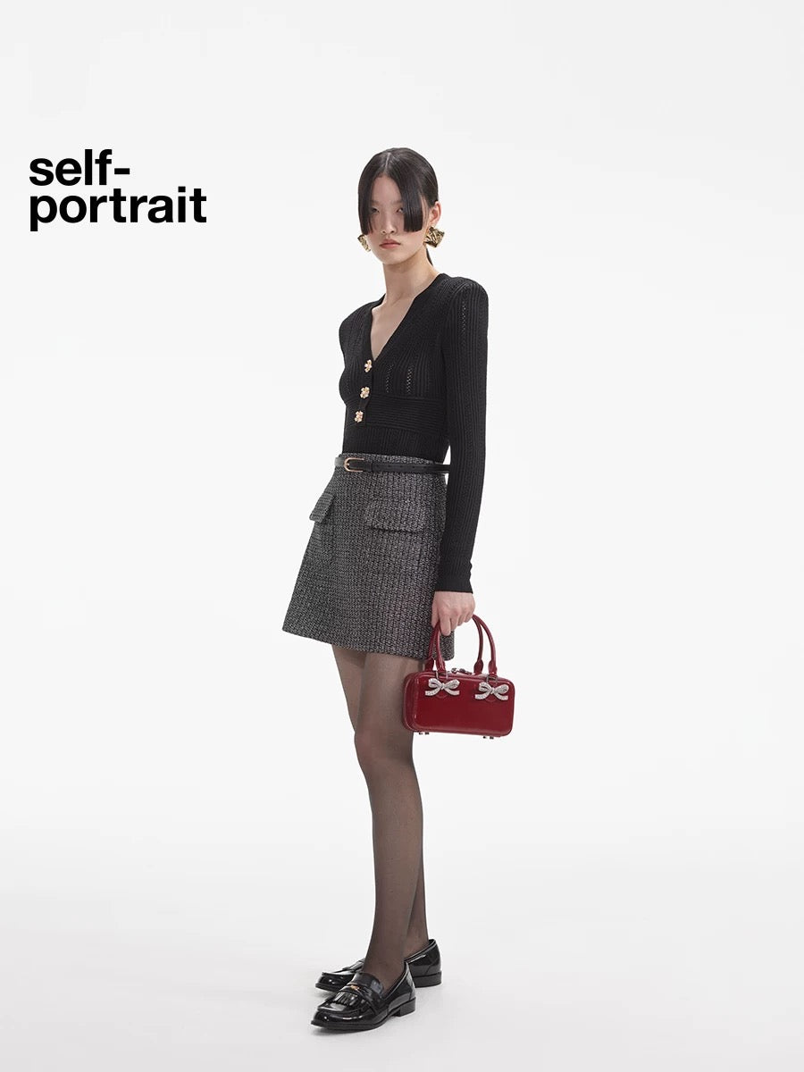 Self-Portrait SALE Classic Black Versatile V-neck Knitted Top