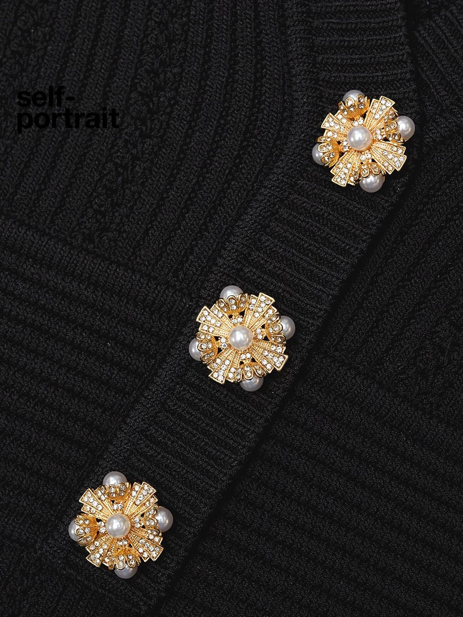 Self-Portrait SALE Classic Black Versatile V-neck Knitted Top