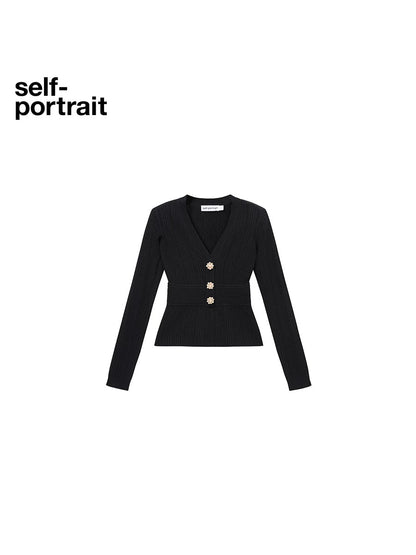 Self-Portrait SALE Classic Black Versatile V-neck Knitted Top