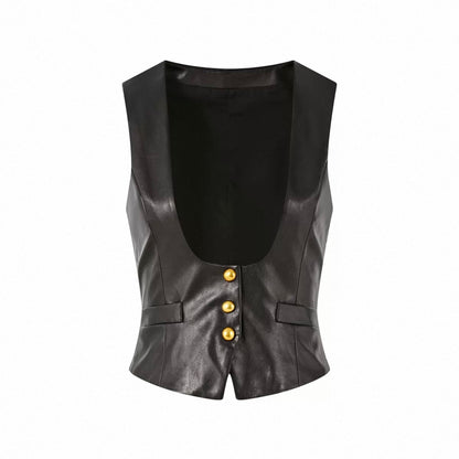 FIND YA WINGS Perspective shirt + vest + PU leather shorts set