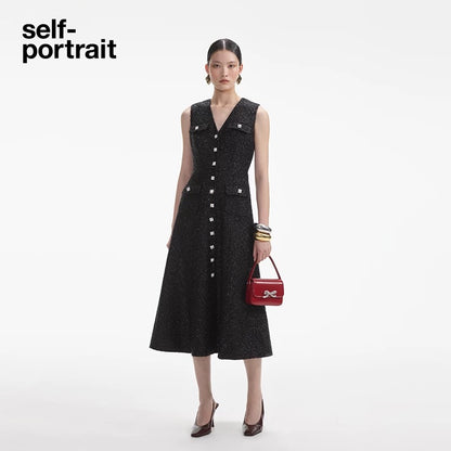 Self-Portrait SALE Classic black elegant sleeveless tweed dress