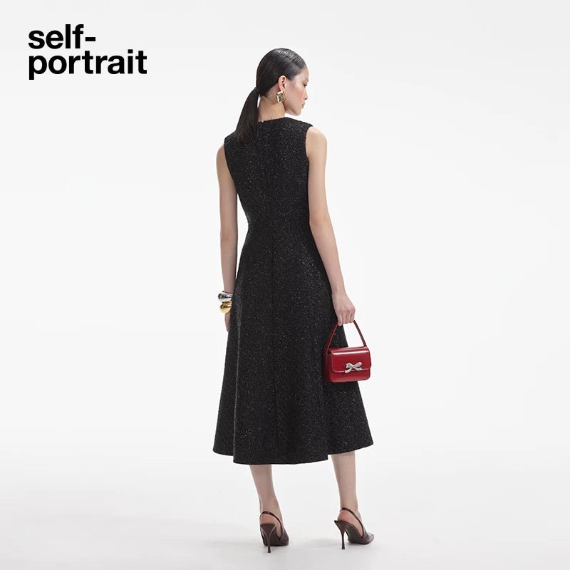Self-Portrait SALE Classic black elegant sleeveless tweed dress