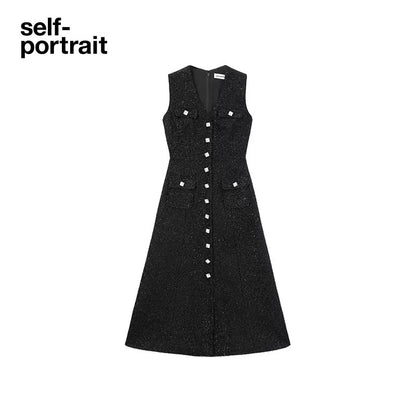 Self-Portrait SALE Classic black elegant sleeveless tweed dress