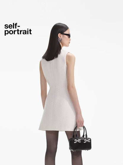 Self-Portrait SALE Ivory white V-neck sleeveless dress