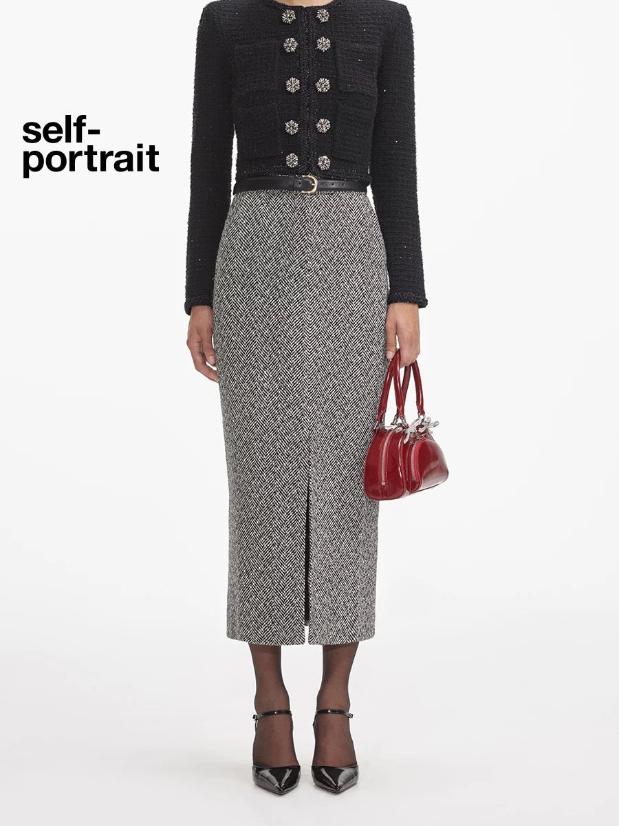 Self-Portrait SALE Grey mixed color versatile half skirt