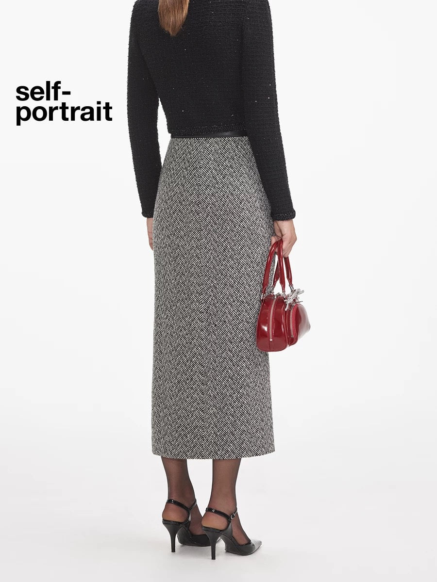 Self-Portrait SALE Grey mixed color versatile half skirt