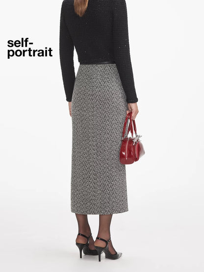 Self-Portrait SALE Grey mixed color versatile half skirt