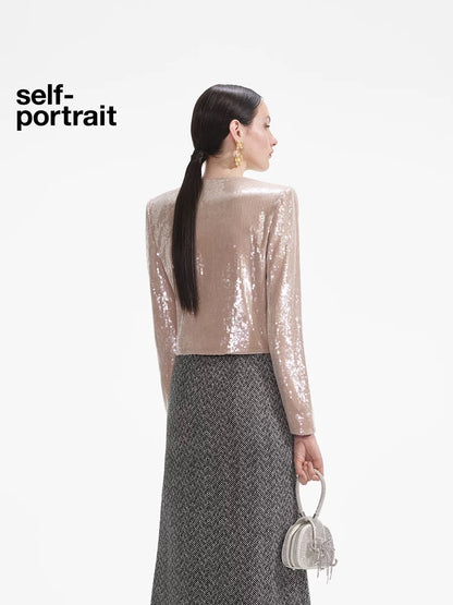 Self-Portrait SALE Light gold sequin floral decorative jacket
