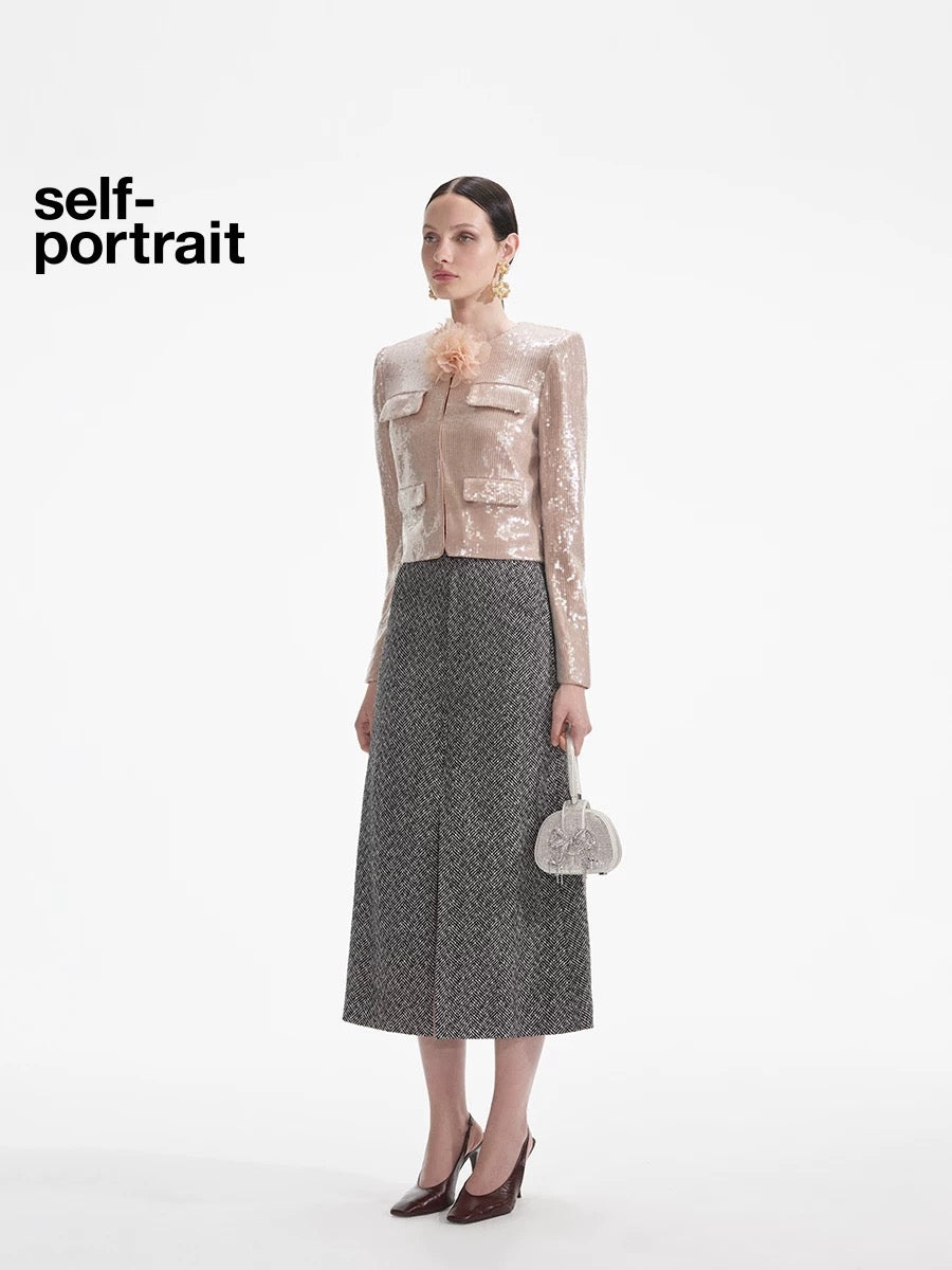 Self-Portrait SALE Light gold sequin floral decorative jacket