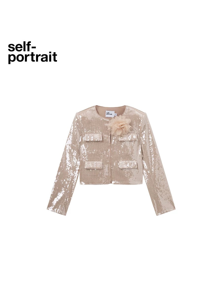 Self-Portrait SALE Light gold sequin floral decorative jacket