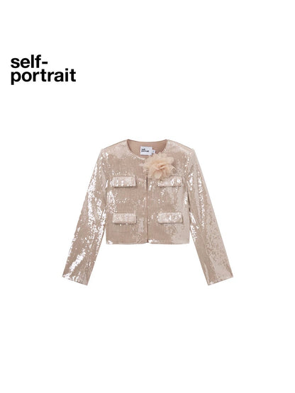 Self-Portrait SALE Light gold sequin floral decorative jacket